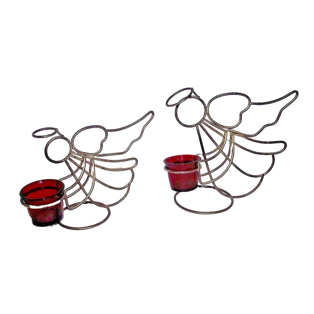 Angel Candle Votive Wire Metal Red Pair 2 Christmas Art Home Decor Tea Light